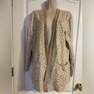 J Crew Leopard Print Open Front Cardigan Sweater Tan White Size‎ L